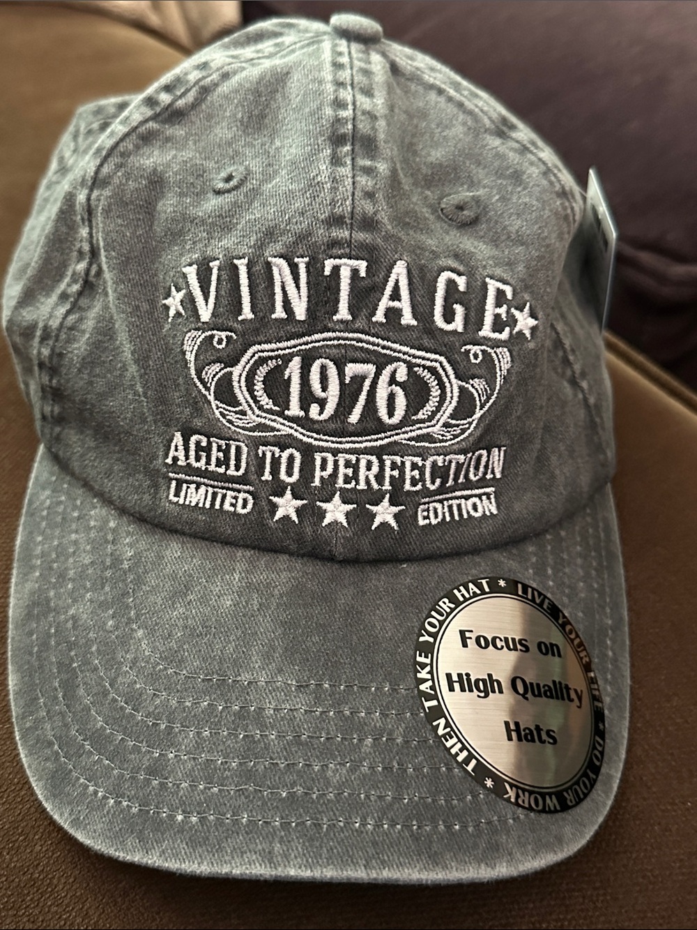 Vintage 1976 Embroidered Baseball Cap - Washed Gray